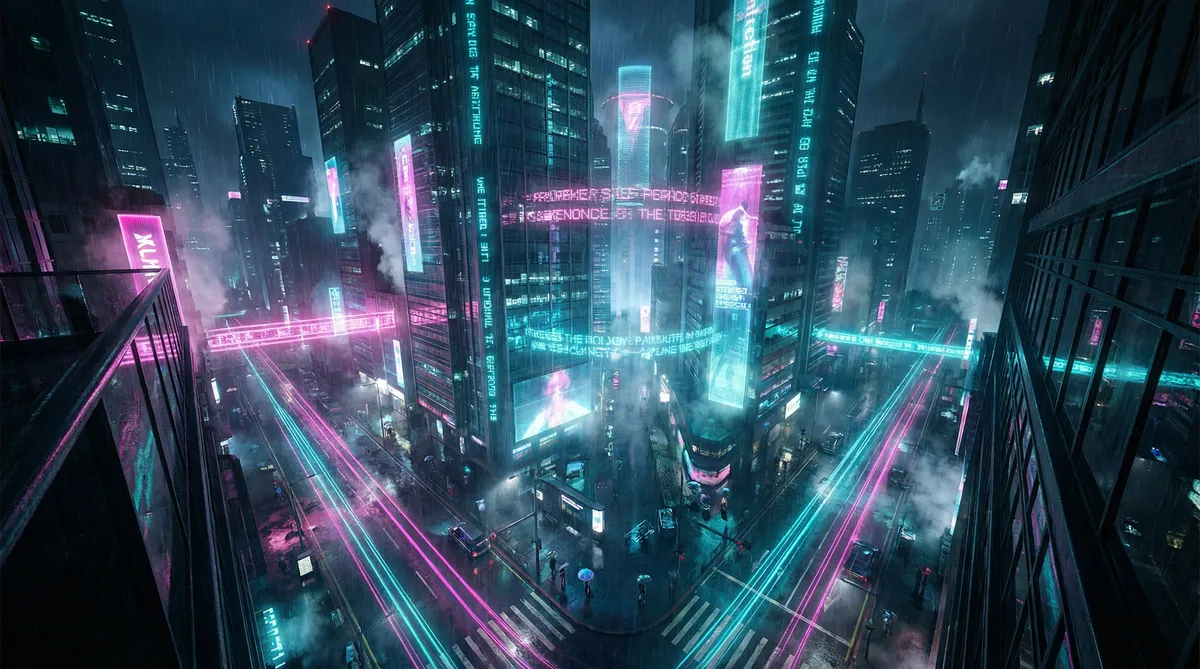 电视剧摩西密码 竖屏短剧平台首页背景 - 赛博朋克都市夜景